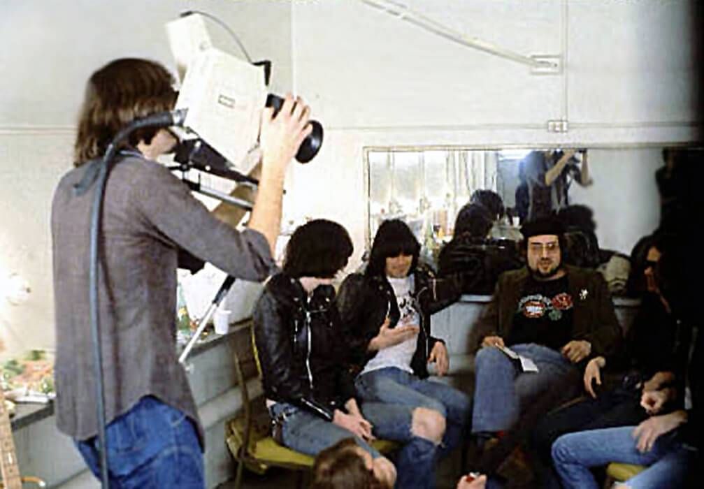 Peter Brownscombe shooting an interview with The Ramones backstage.