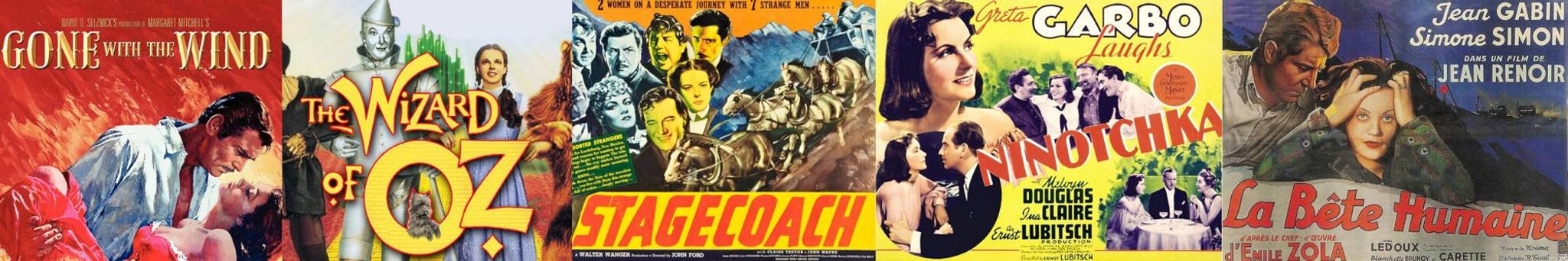 Here are a few films that premiered in 1939: Gone with the Wind, The Wizard of Oz, Stagecoach, Ninotchka, Mr. Smith Goes to Washington, The Rules of the Game, Wuthering Heights, Of Mice and Men, Gunga Din, Dark Victory, Beau Geste, The Roaring Twenties, Each Dawn I Die, to name a few.