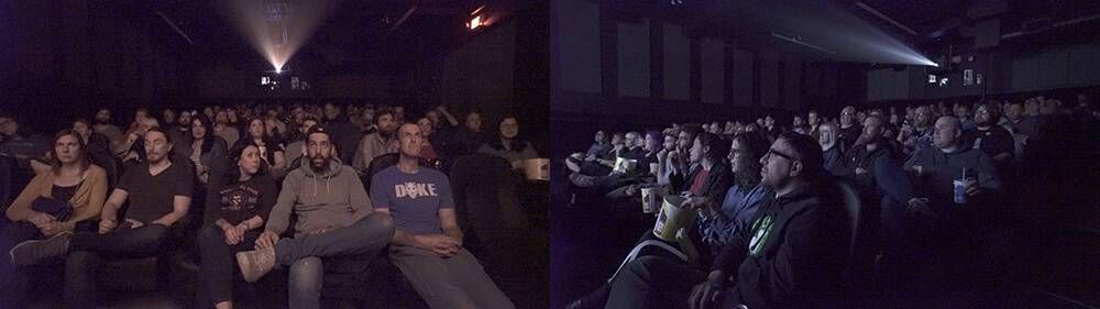 The audience settles in for an all night marathon of Friday the 13th movies at the Trylon.