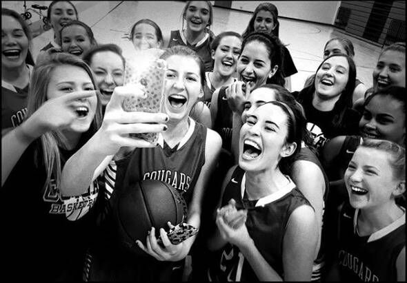 December 7, 2016, Centennial High School girls basketball players reacted while viewing their Mannequin Challenge performance. - Circle Pines, MN. #ShotoniPhone