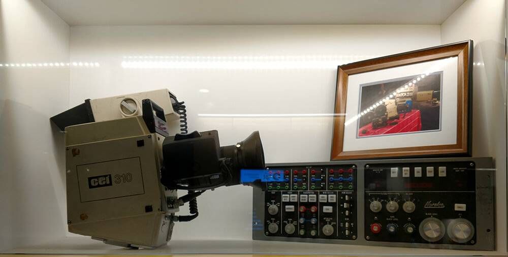 The monstrous CEI camera, used on this shoot, an historic artifact sitting in the lobby of Twin Cities PBS