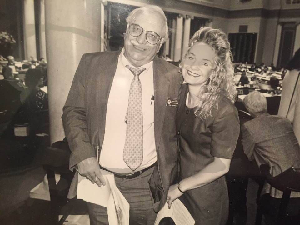 Longtime AP reporter Gene Lahammer with daughter Mary Lahammer working her first session as an intern for Twin Cities Public Television in 1994.