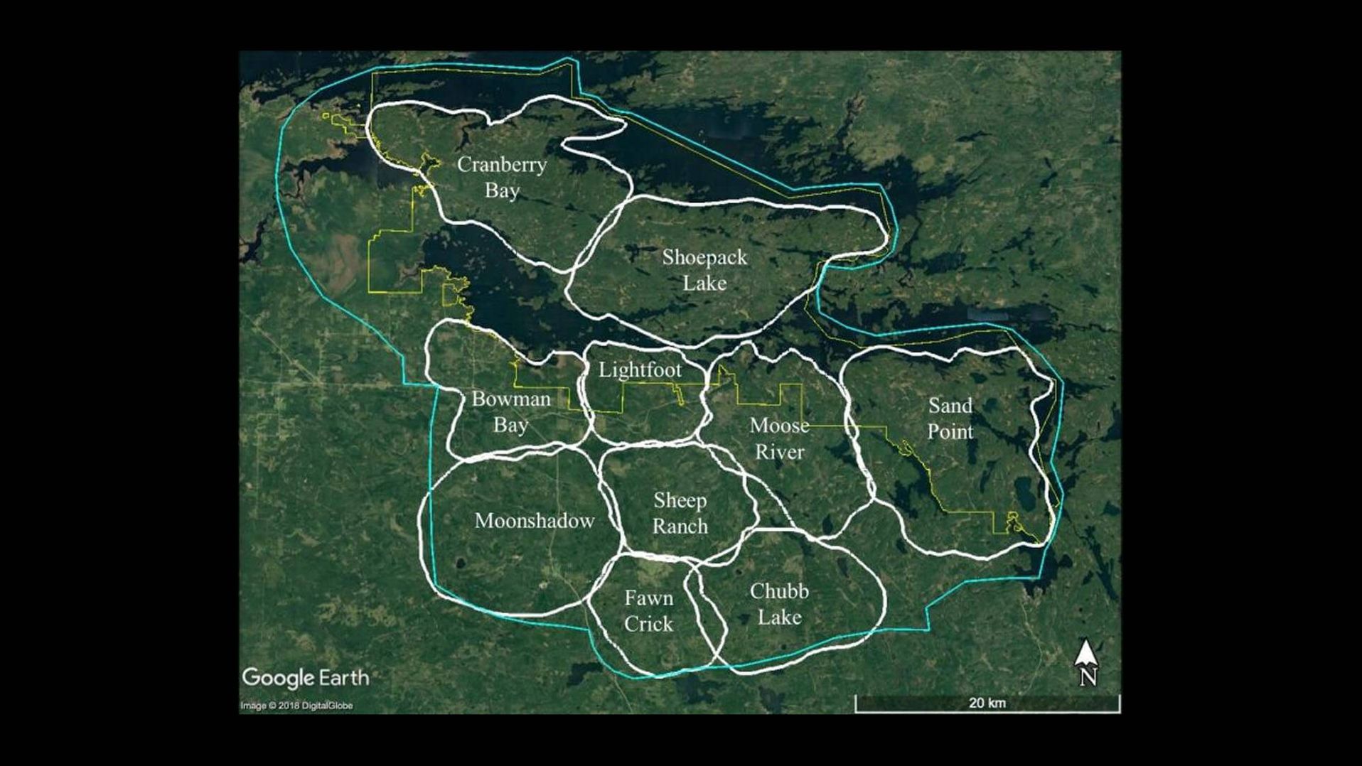 Place names given to wolf pack territories