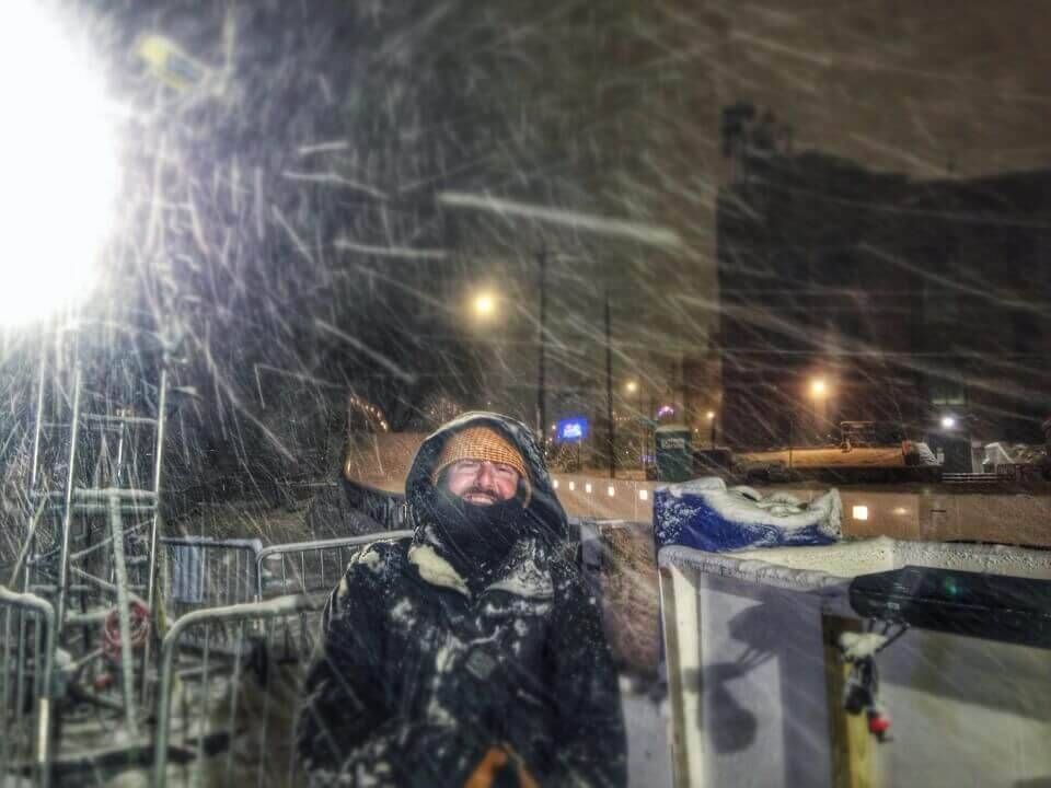 Paul loving life, and feeling Minnesota at Red Bull Crashed Ice St. Paul.