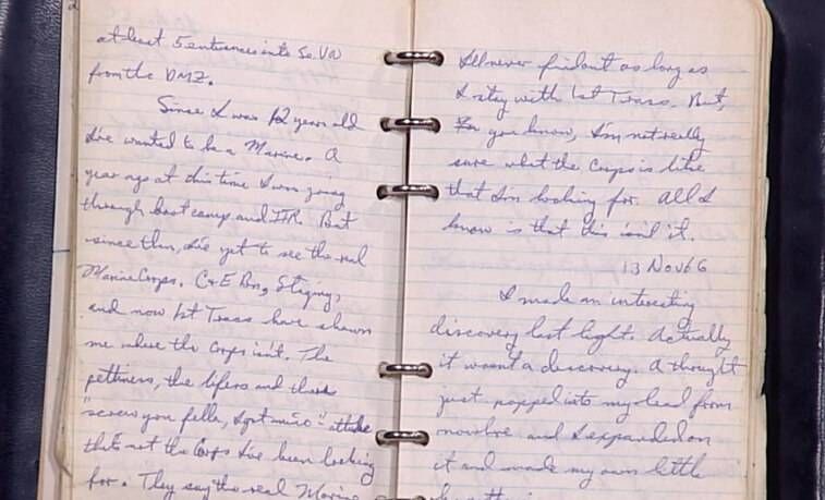 Faded diary pages with handwriting