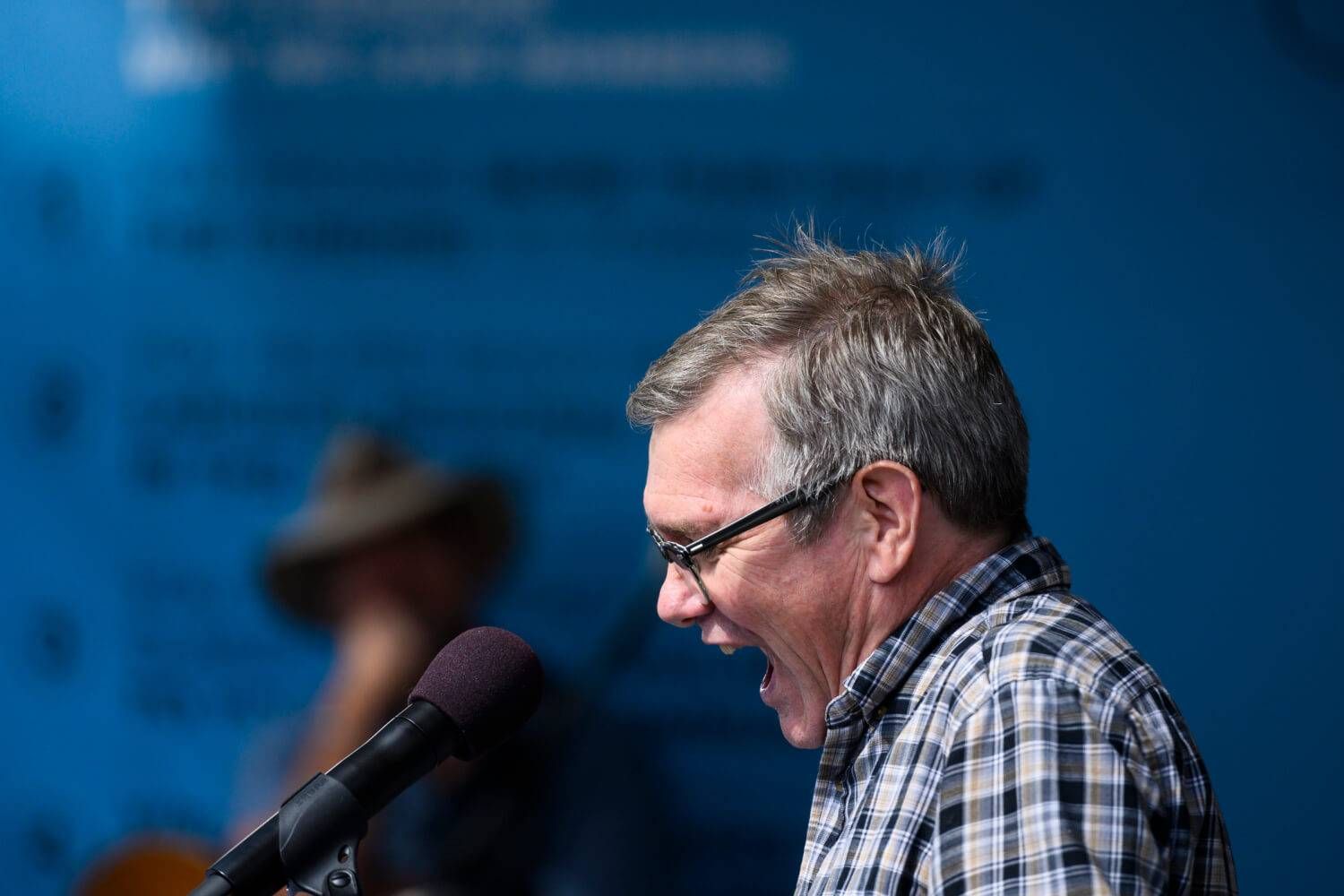 Storyteller Kevin Kling regales the audiences at the live taping of Almanac at the MPR booth on August 23, 2019. Photo by Matt Mead.