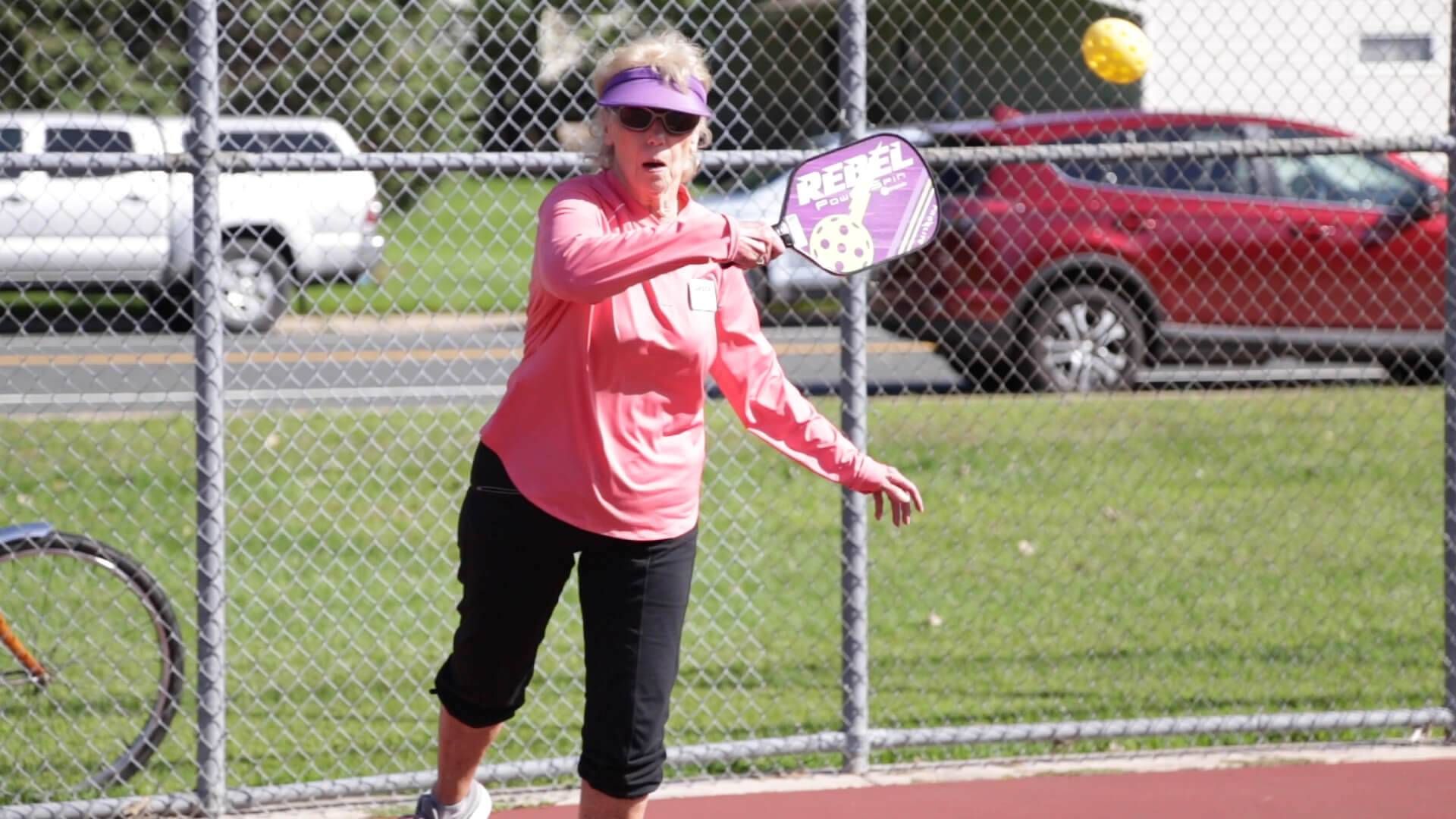 Lesta started playing pickleball in her 70s. She's now in her 80s and still holding her own.