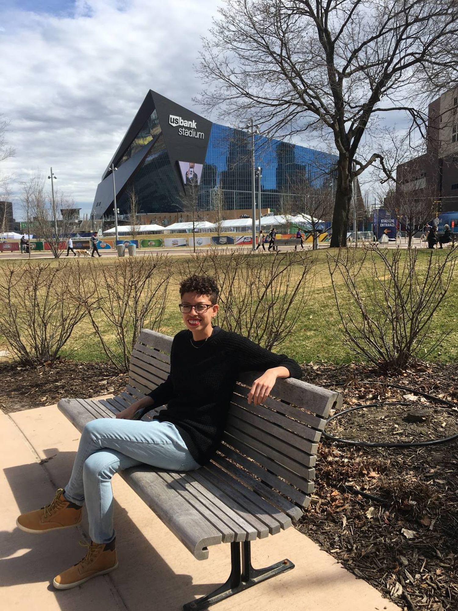 The author in front of US Bank Stadium in downtown Minneapolis.