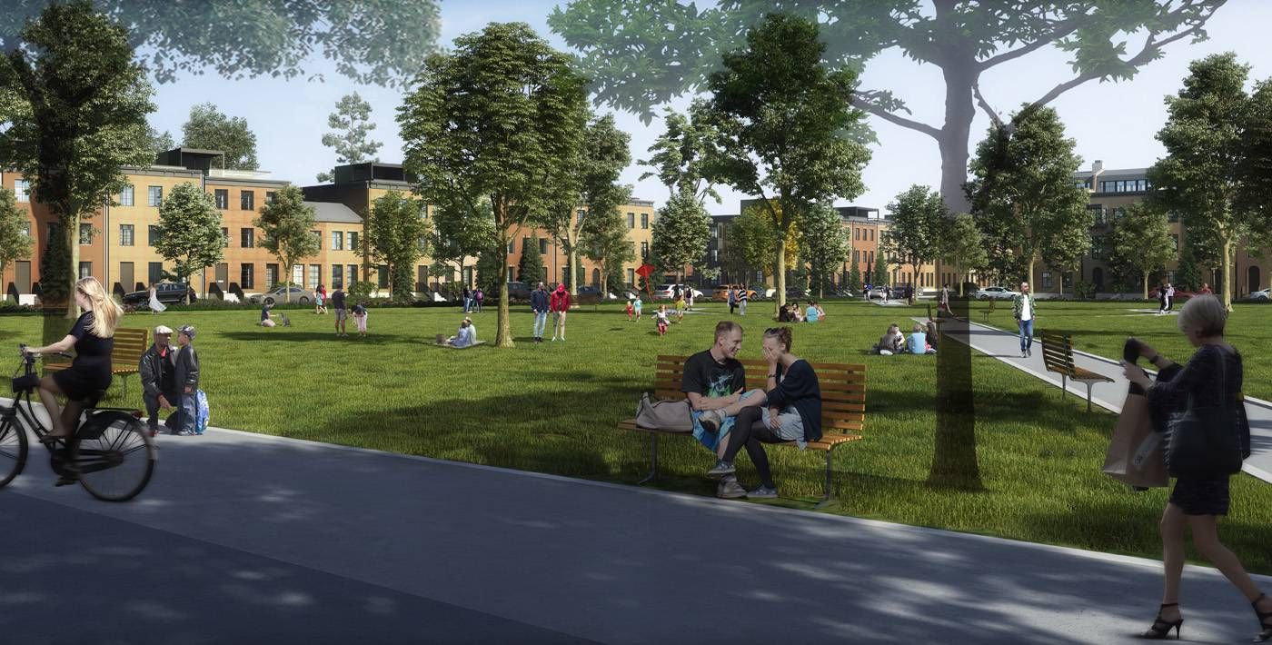 A rendering of some of the green space included in the Ford Plant redevelopment plan.
