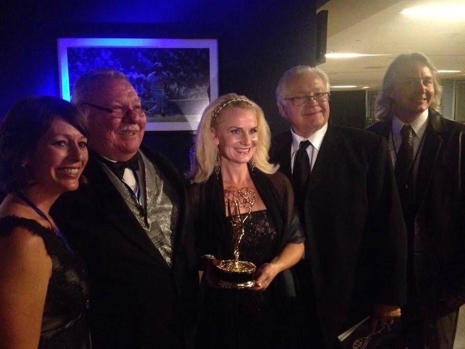 The Farm Fresh Road Trip team with the Upper Midwest Emmy Award: Katie Cannon, Bruce Miller, Mary Lahammer, Doug Peterson, Scott Trotman.