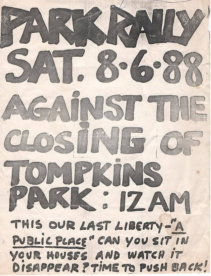 Flyer for Tompkins Square Park rally