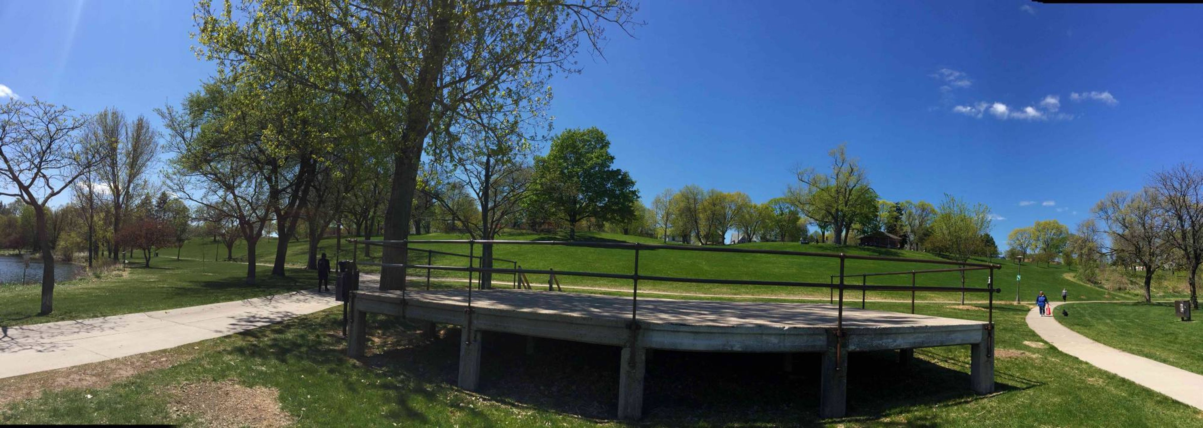 The bandstand and west hillside of Powderhorn Park, the location of the record-setting sings event that included members of the Mille Lacs Band of Ojibwe.