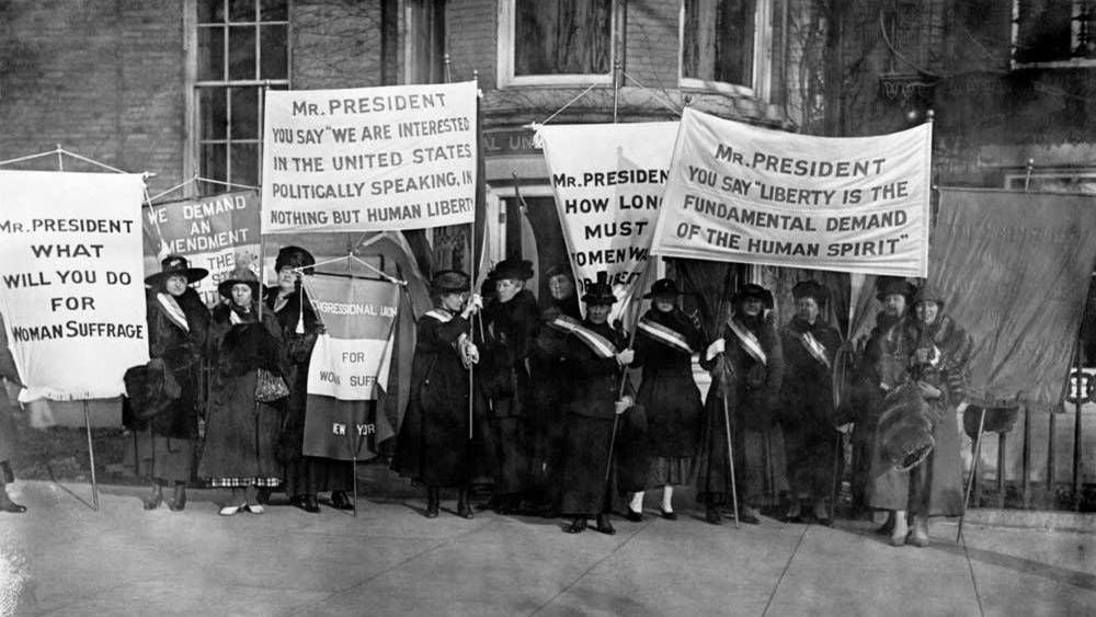 A women's suffrage parade in an undated photo. Image courtesy of AP Photo.
