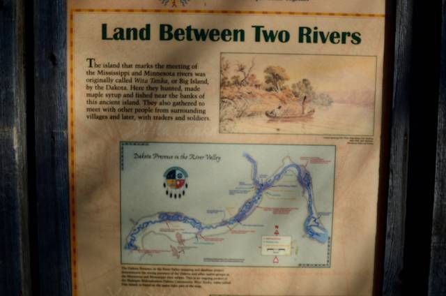 A sign posted presenting a bit about the Dakota land now called Pike Island.