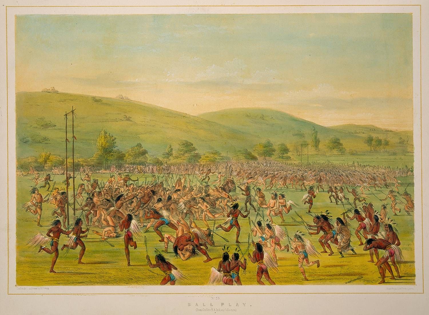 Ball Play (La Crosse). Lithograph by George Catlin, undated (1966.48.69). Art collection of the Smithsonian American Art Museum.