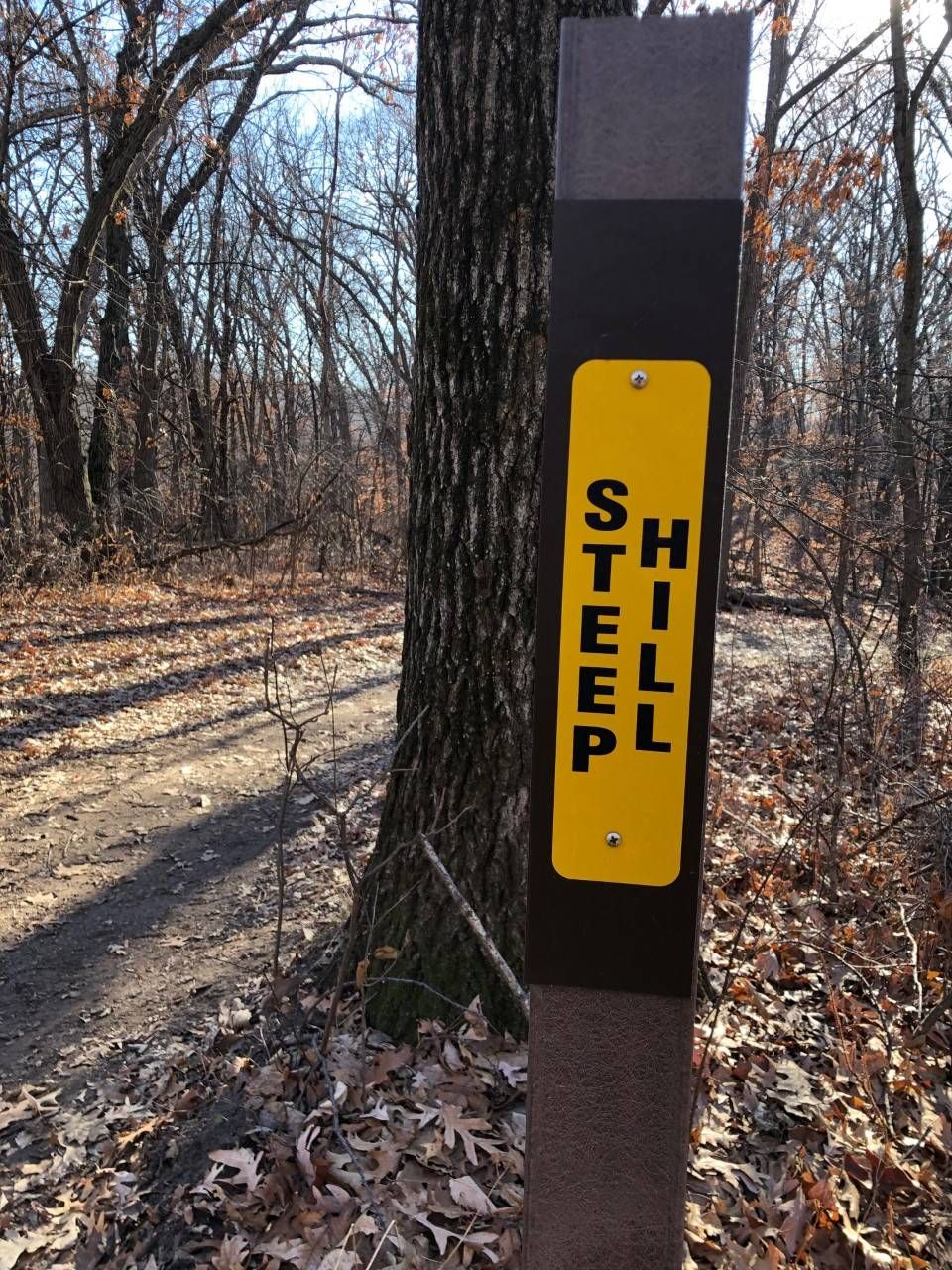 A sign warning of a steep hill ahead.