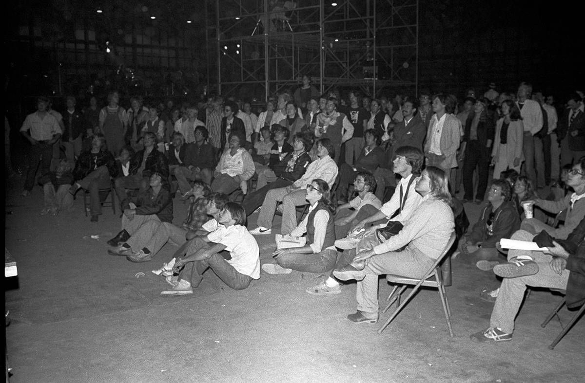 Festival attendees watching cartoons and short films in between sets. Photo by Mike Barich.