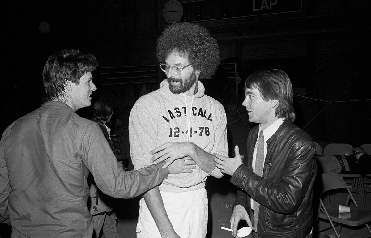 Backstage at M-80, left to right: Curtiss A, Randy Levy from Schon Productions, and Tim Carr. Photo by Mike Barich.