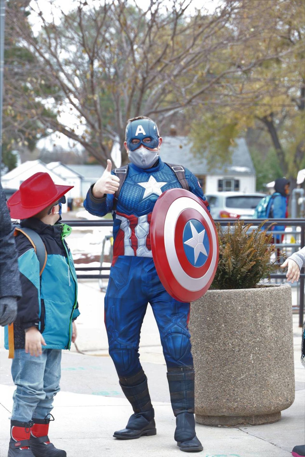 Principal Skinner in disguise as Captain America.