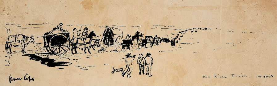 Sweeny's depiction of ox carts heading west (image: Minnesota Historical Society)