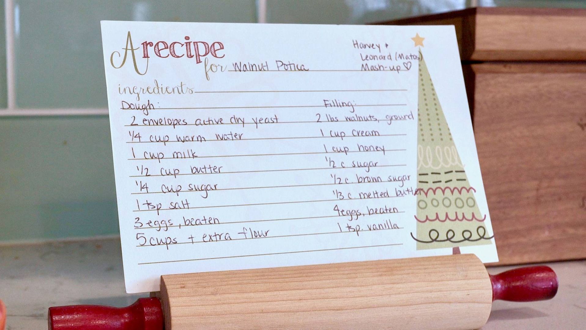 Potica recipe card in holder.