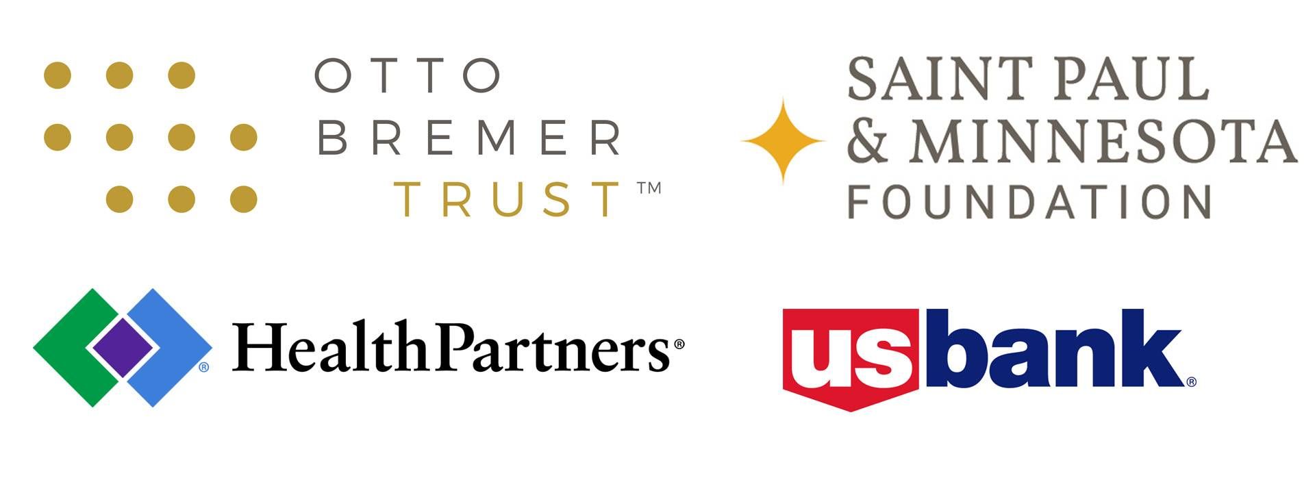 Logos for the Otto Bremer Trust, Saint Paul & Minnesota Foundation, Health Partners and US Bank.