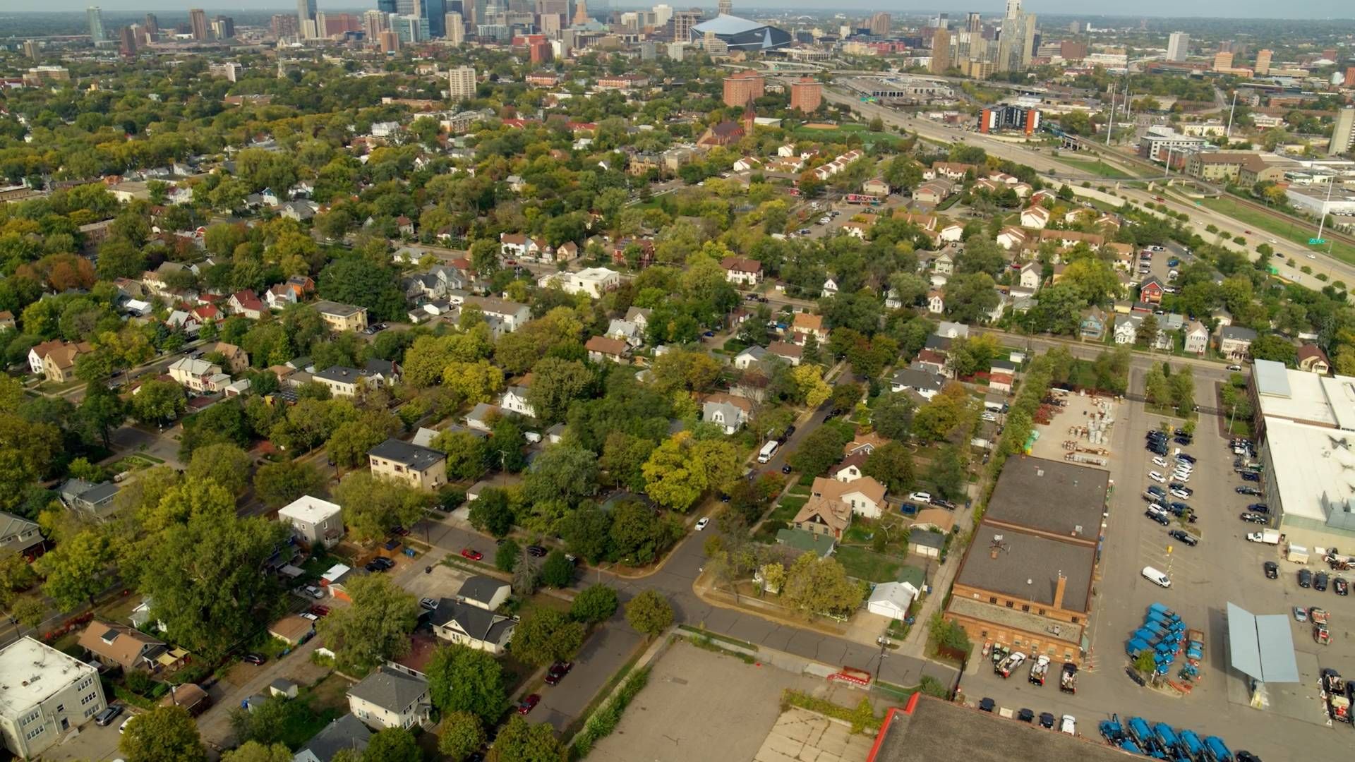 Aerial photo of East Phillips neighborhood with former pesticide plant