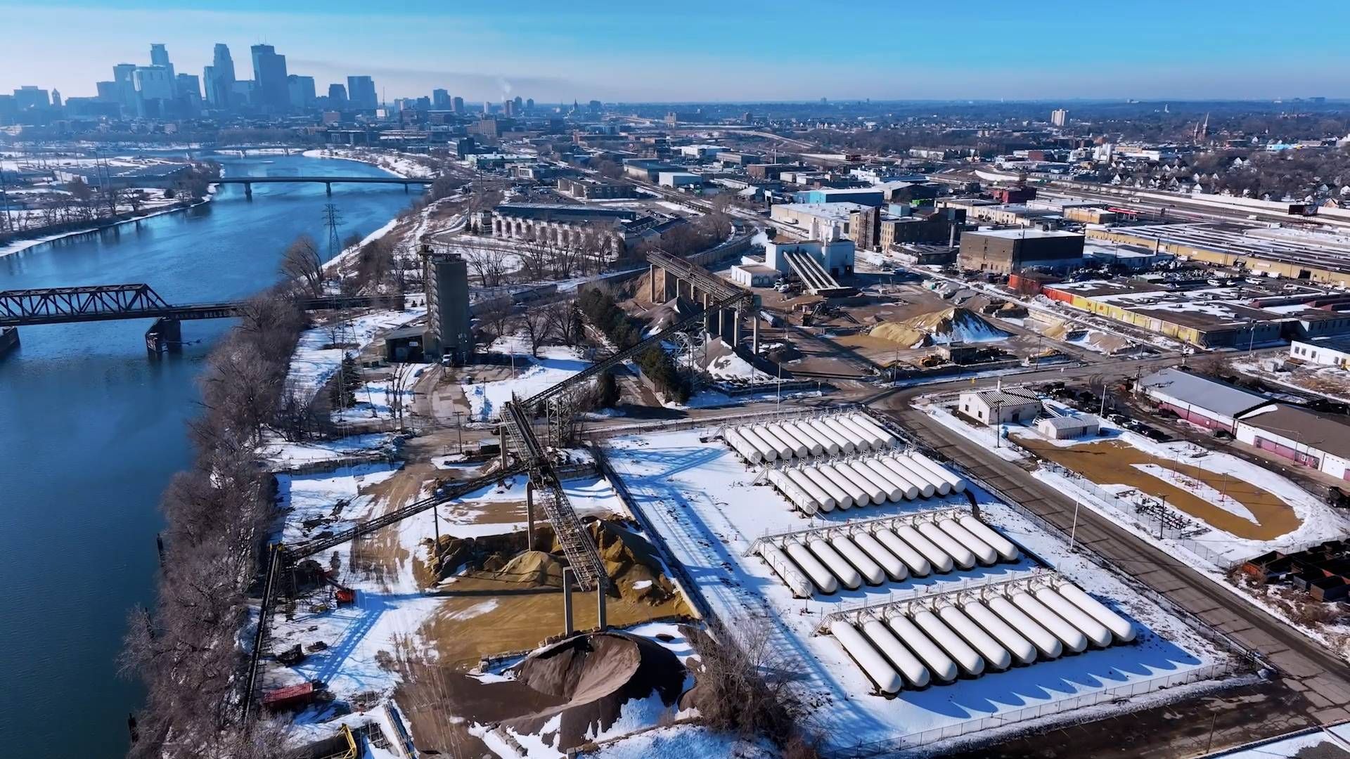 Aerial photo of an industrial zone in North Minneapolis