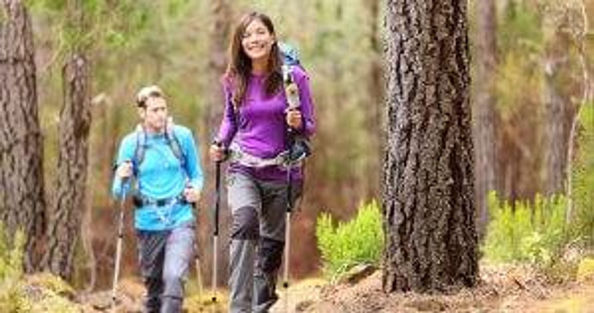 Couple hiking in fall forest. National Forests pbs rewire