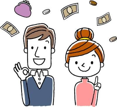 Illustration of young couple with money floating around them. Make More Money Than Your Partner pbs rewire