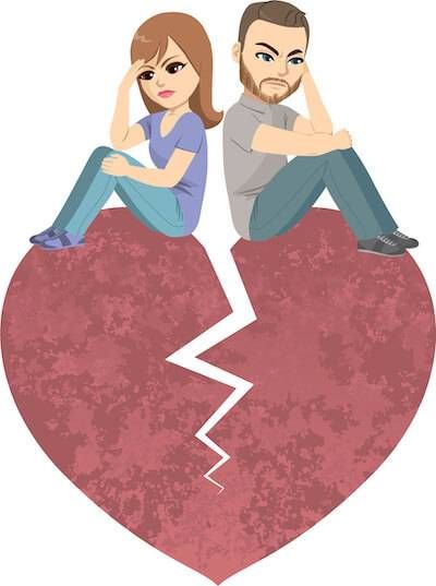 Illustration of couple sitting on a broken heart. Jealousy pbs rewire