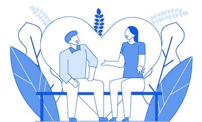 Illustration of couple sitting on bench talking. Back With an Ex pbs rewire