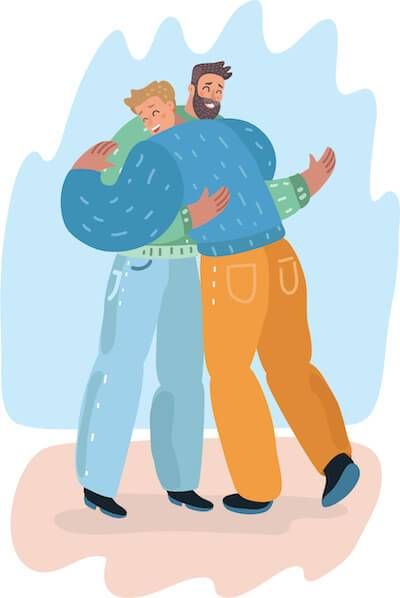 Illustration of two male friends hugging. Romanticizing Past Relationships pbs rewire