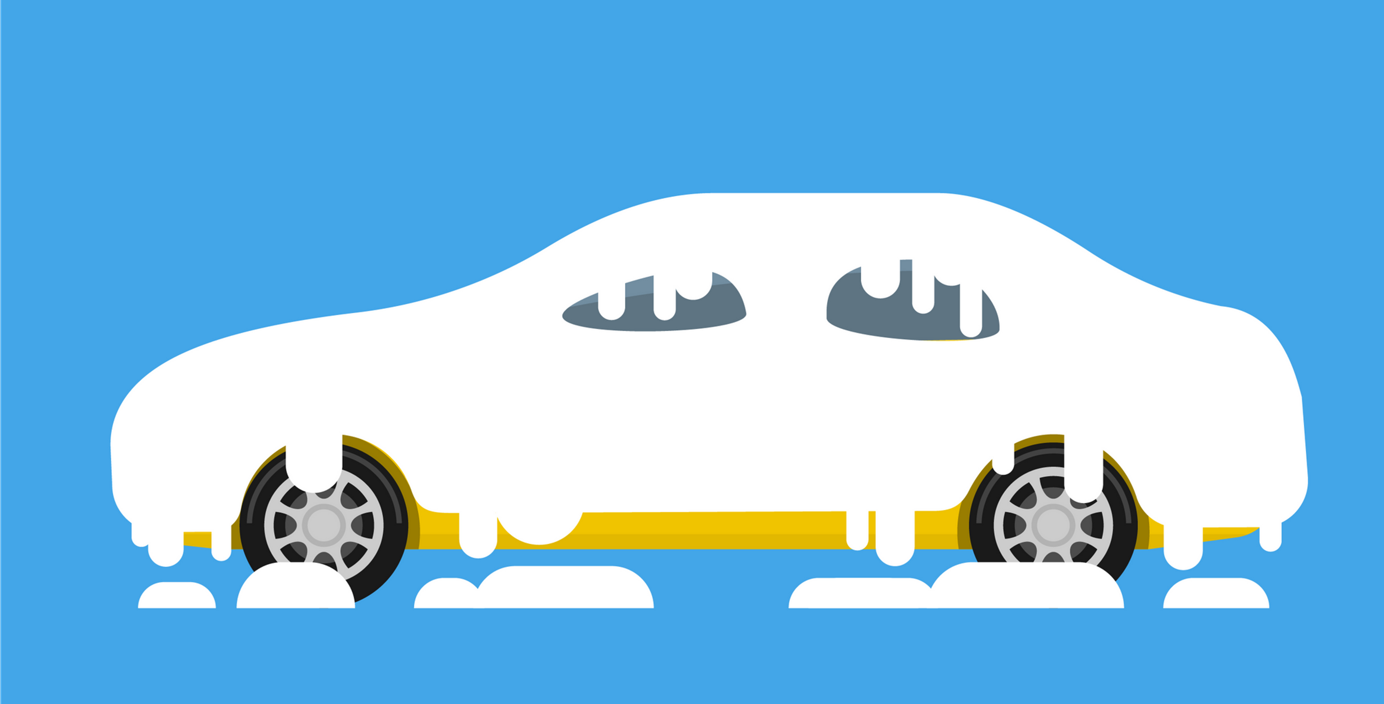 Illustration of a yellow car covered in snow. Living Rewire PBS Winter car care