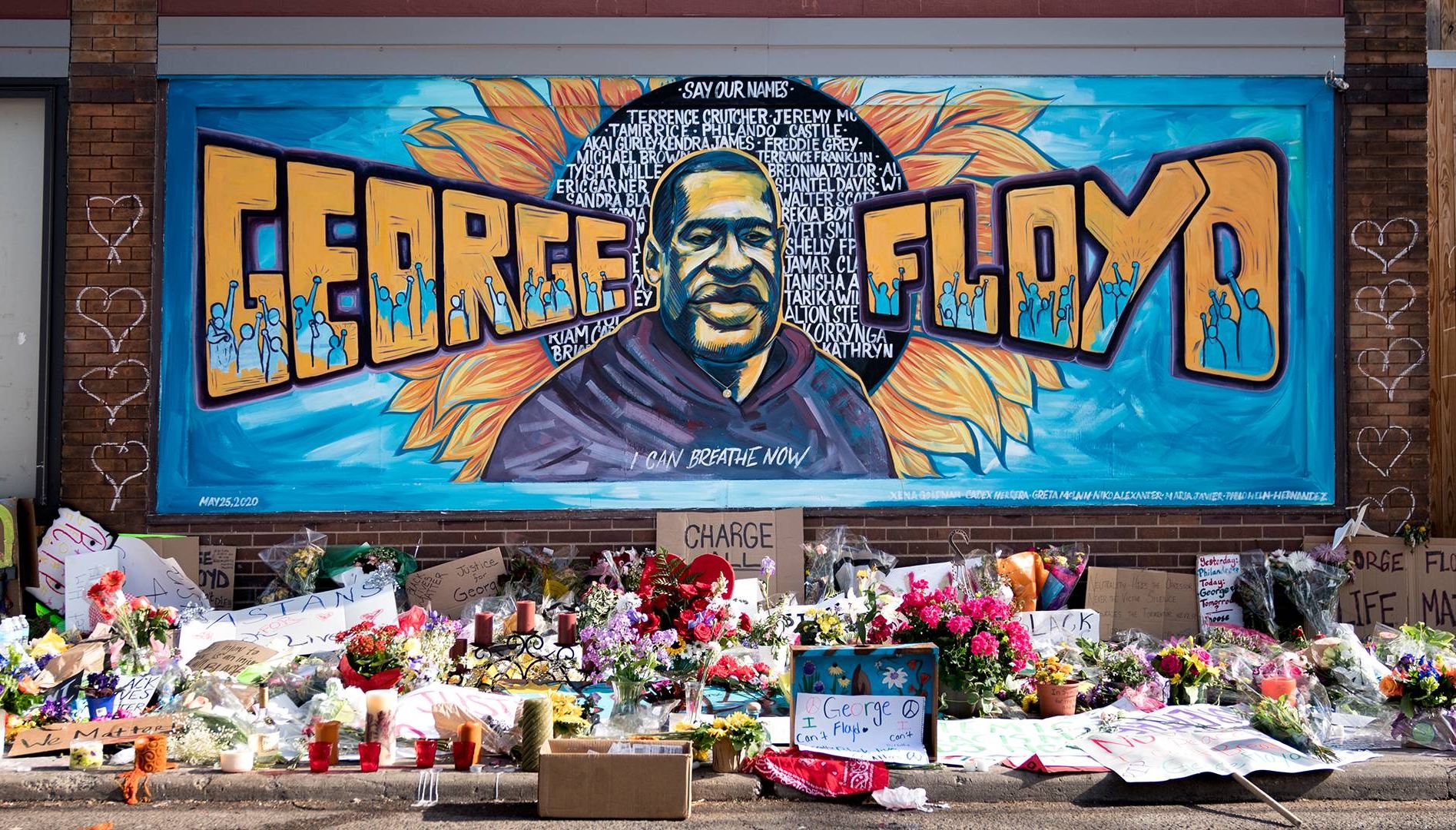 Photo of the George Floyd mural in Minneapolis. Rewire PBS Racial Justice Our Future