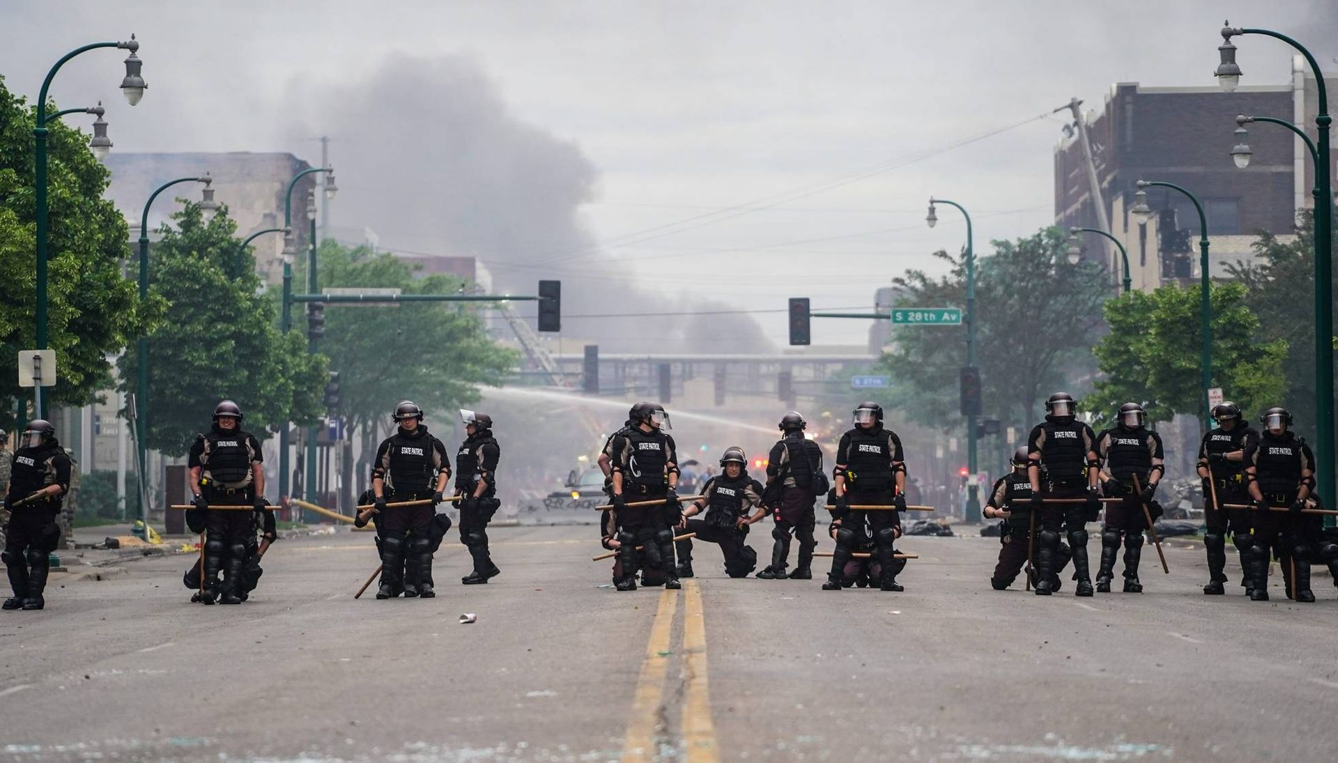 Riot police form a line on a Minneapolis street REWIRE PBS Black Lives Our Future