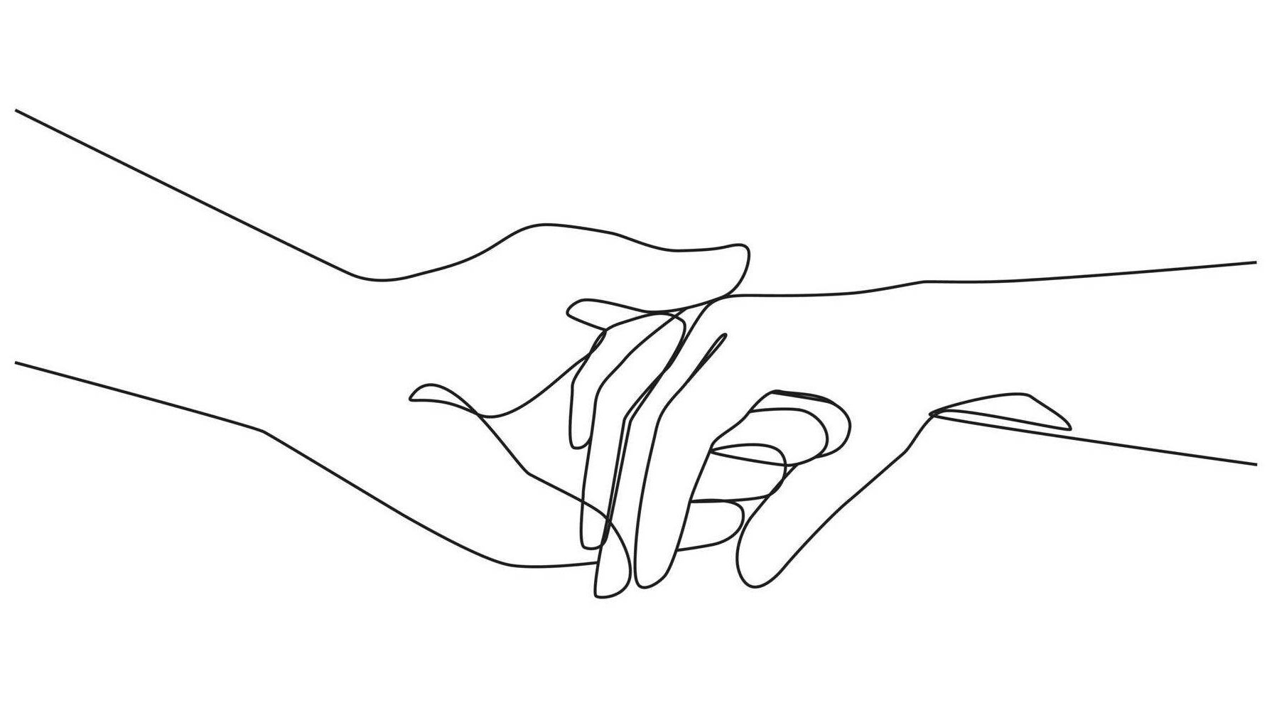 Line illustration of hands holding. Rewire PBS Health Suicide Ideation
