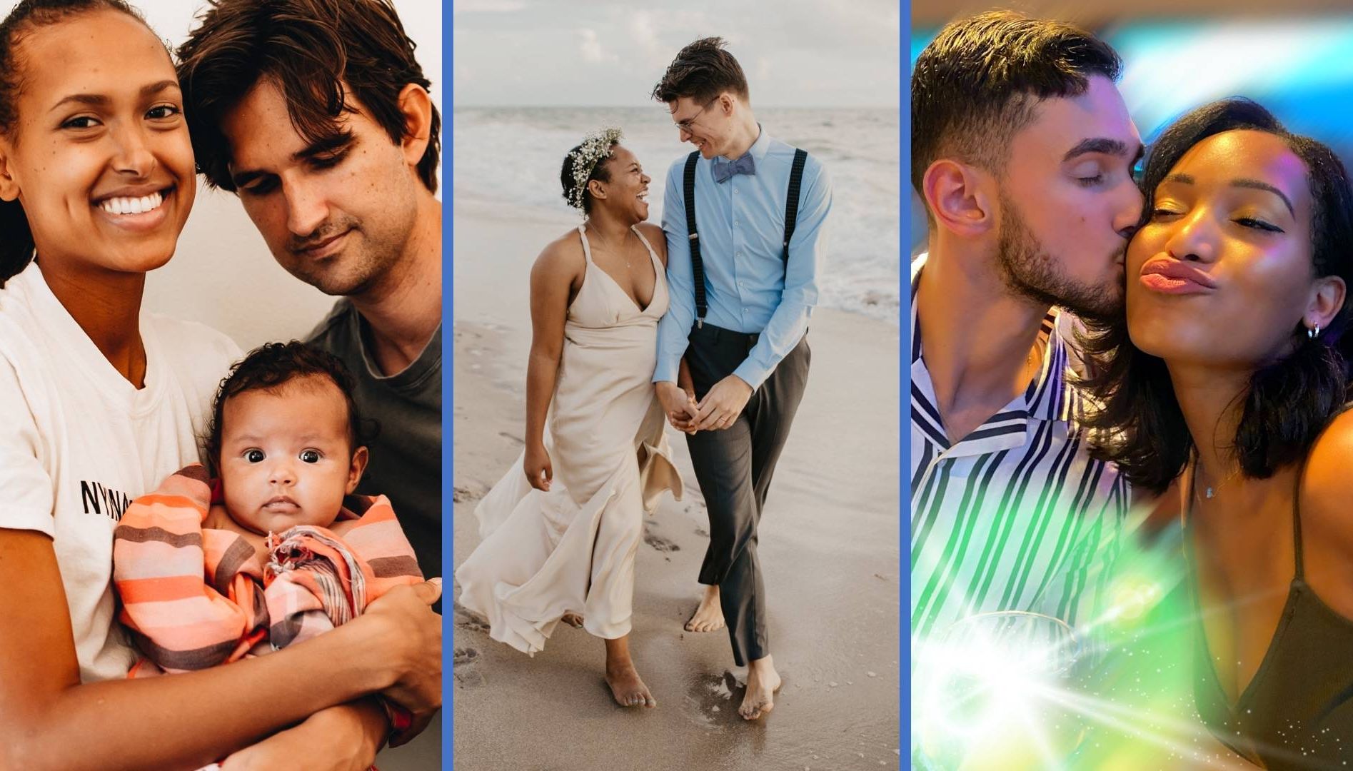 Collage of three images of interracial couples REWIRE PBS Our Future Love interracial relationship couple