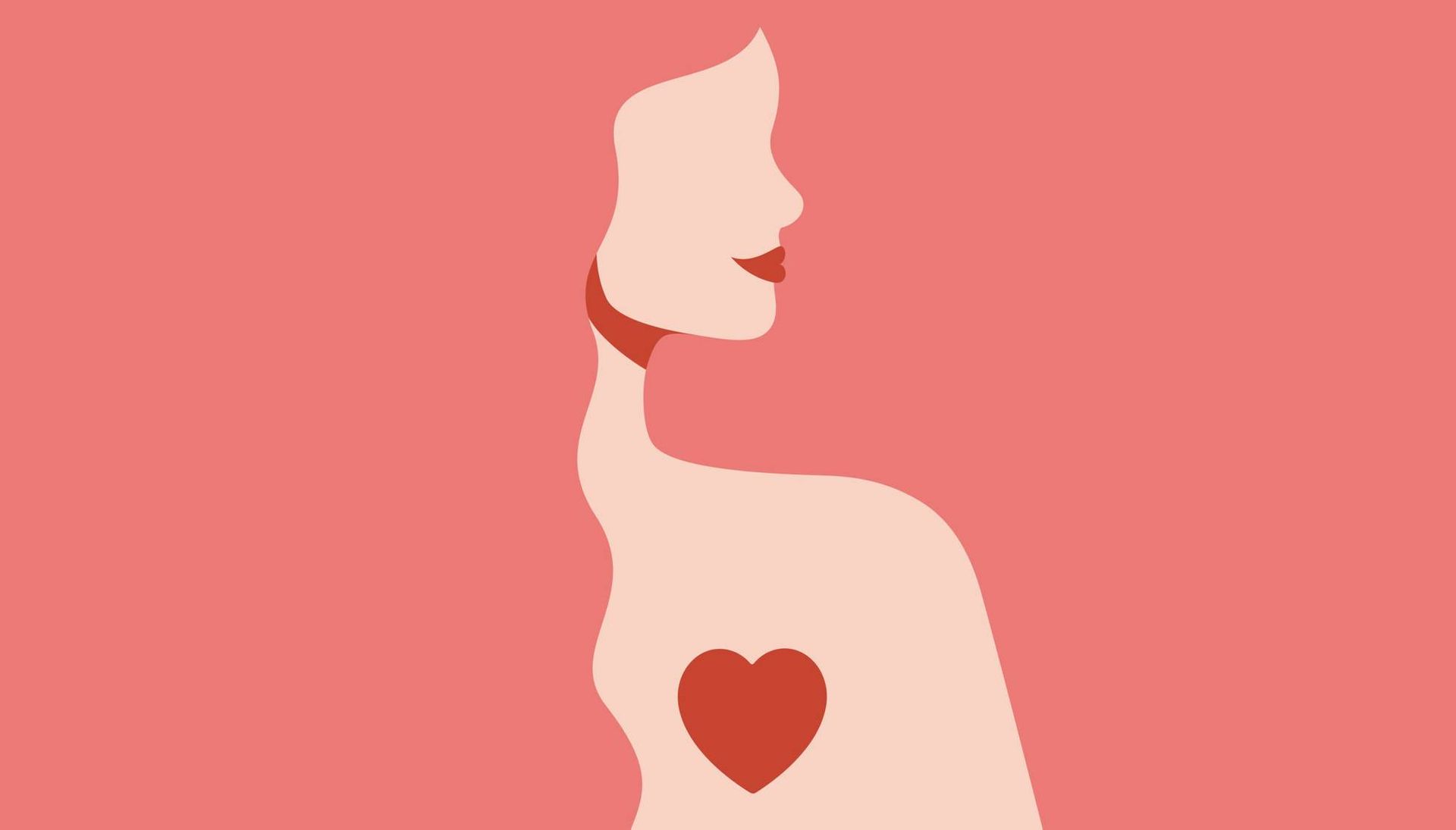 Silhouette illustration of woman with love in her heart