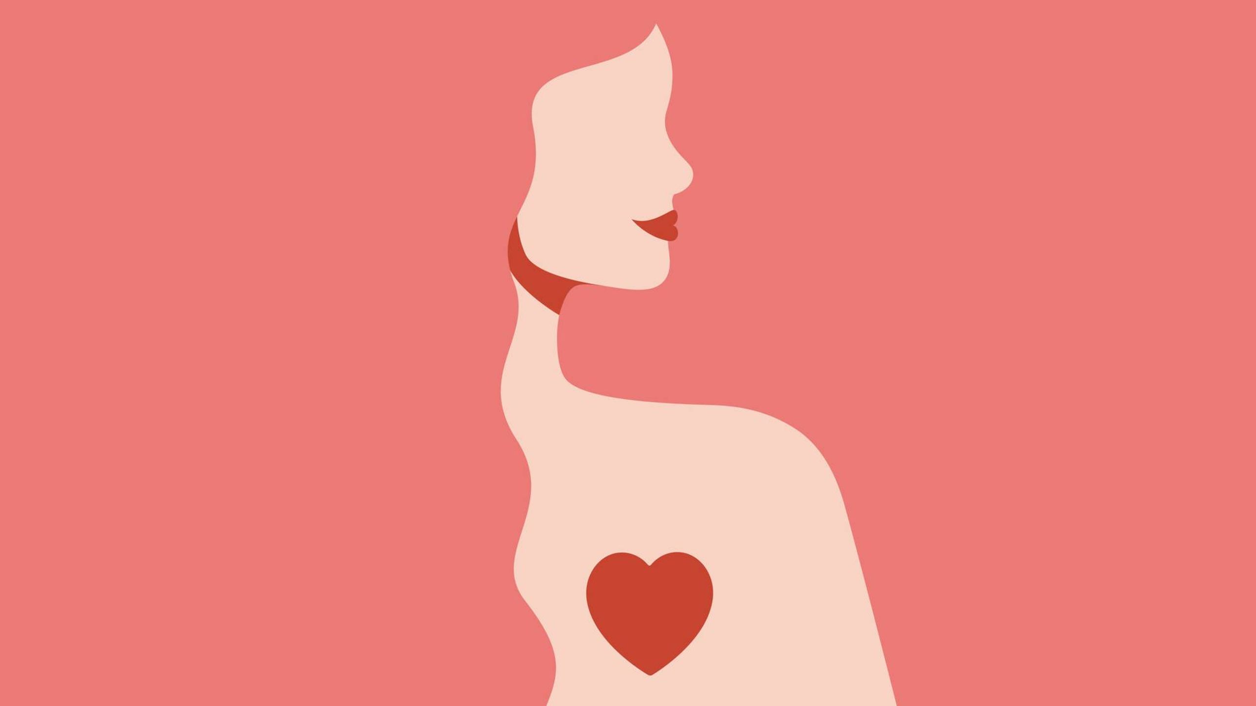 Silhouette illustration of woman with love in her heart, mindful masturbation, Rewire