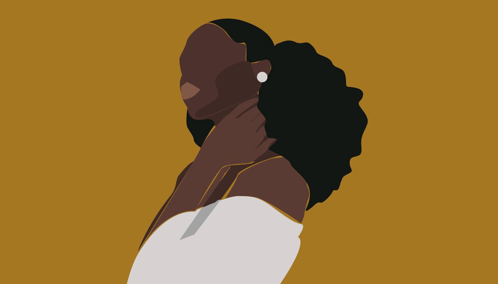 Illustration of Black woman in white blouse with white earrings on