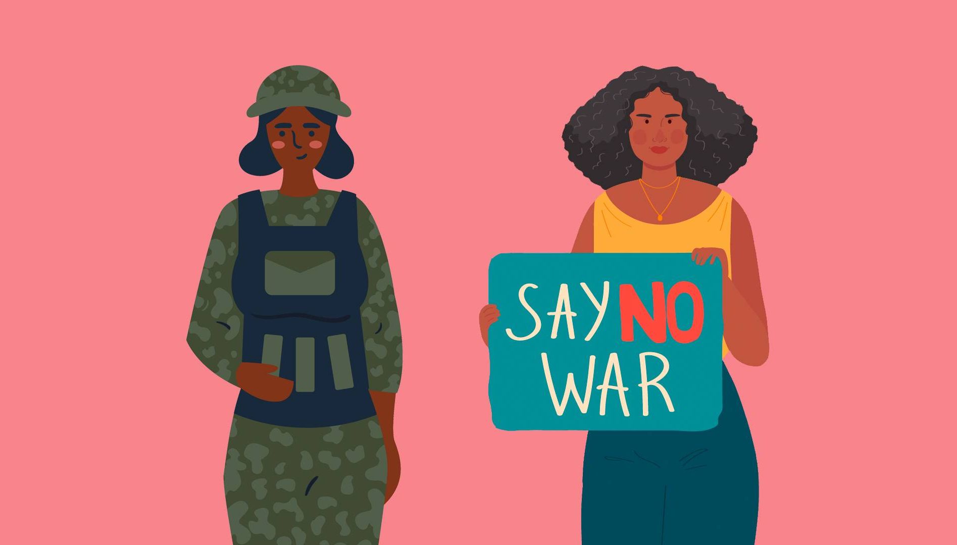 two women, one in military uniform and one anti war. rewire pbs love support military
