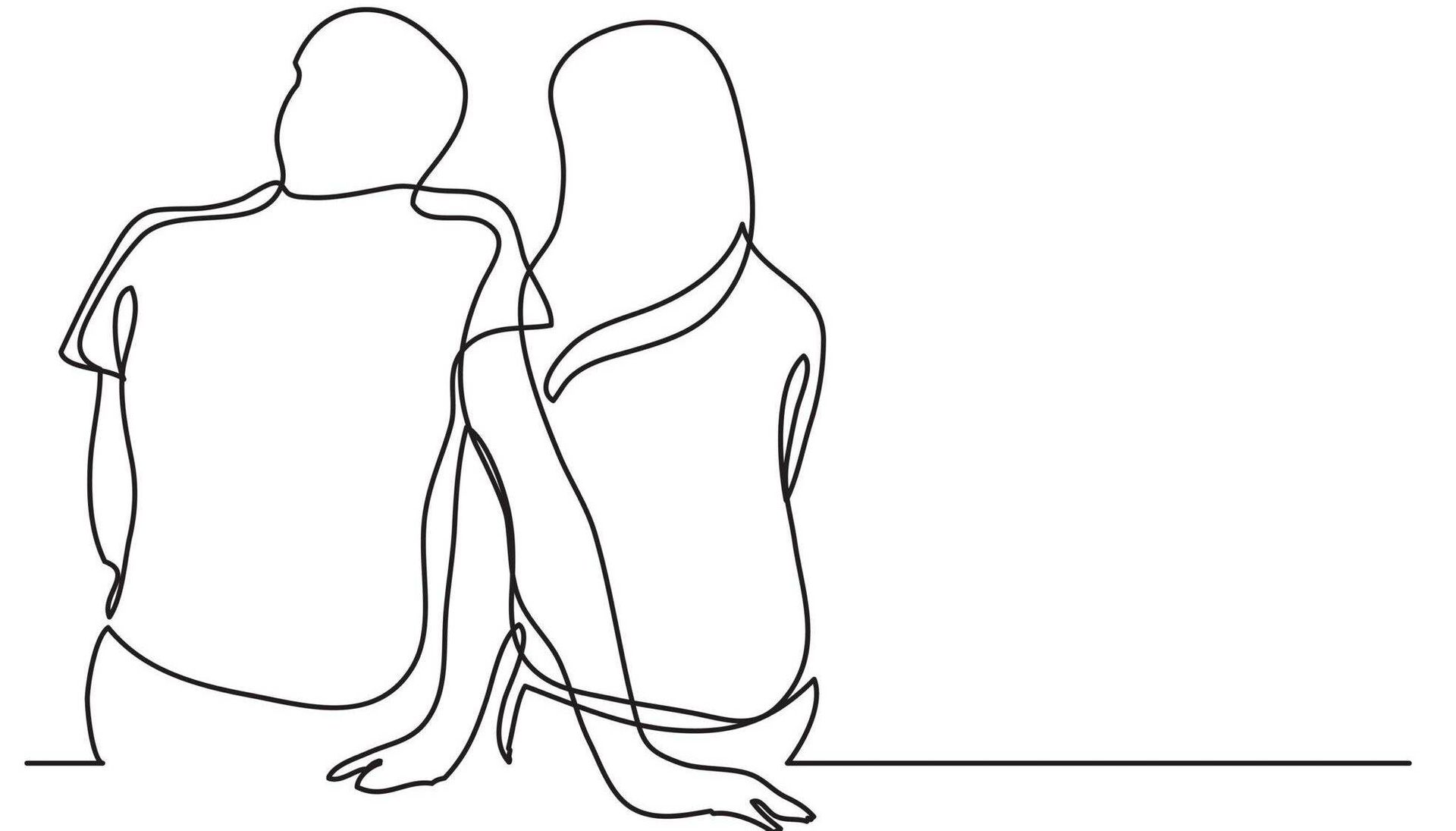Line drawing illustration of a couple sitting next two each other. Age gap, love, Rewire, PBS