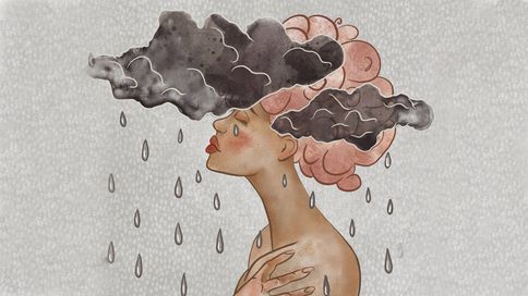 Woman with clouds over her head. rewire pbs decolonizing therapy
