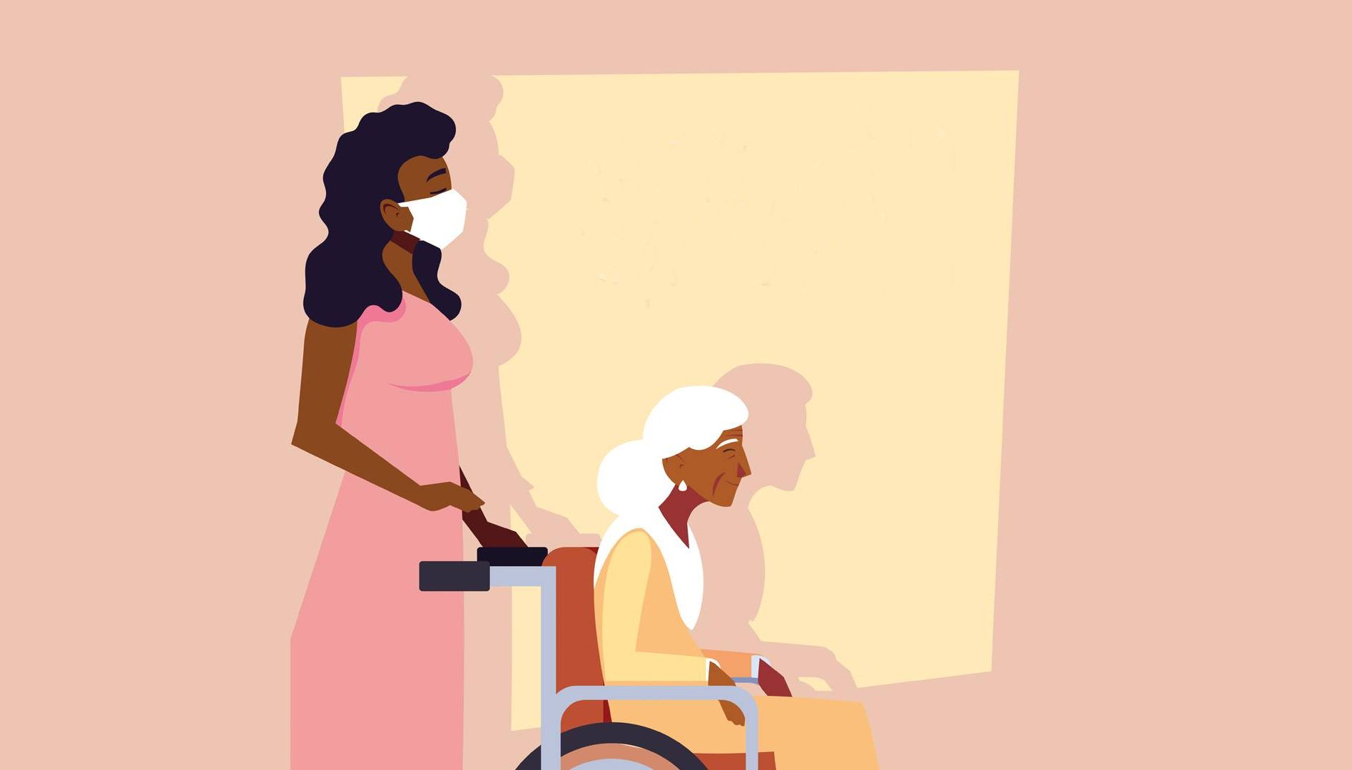 a caregiver and older woman. caregiving, rewire pbs living